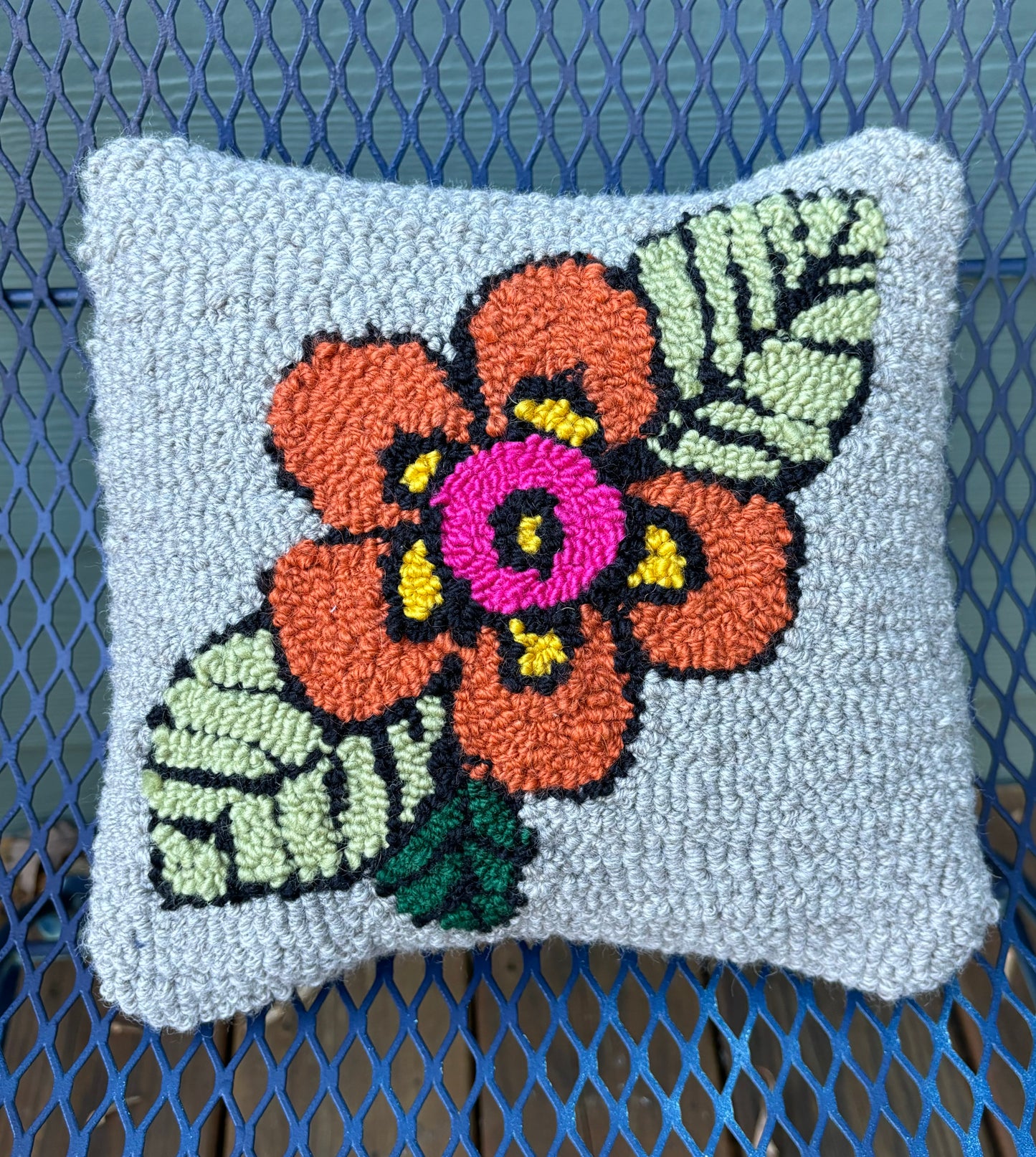 Tufted Orange Flower Pillow