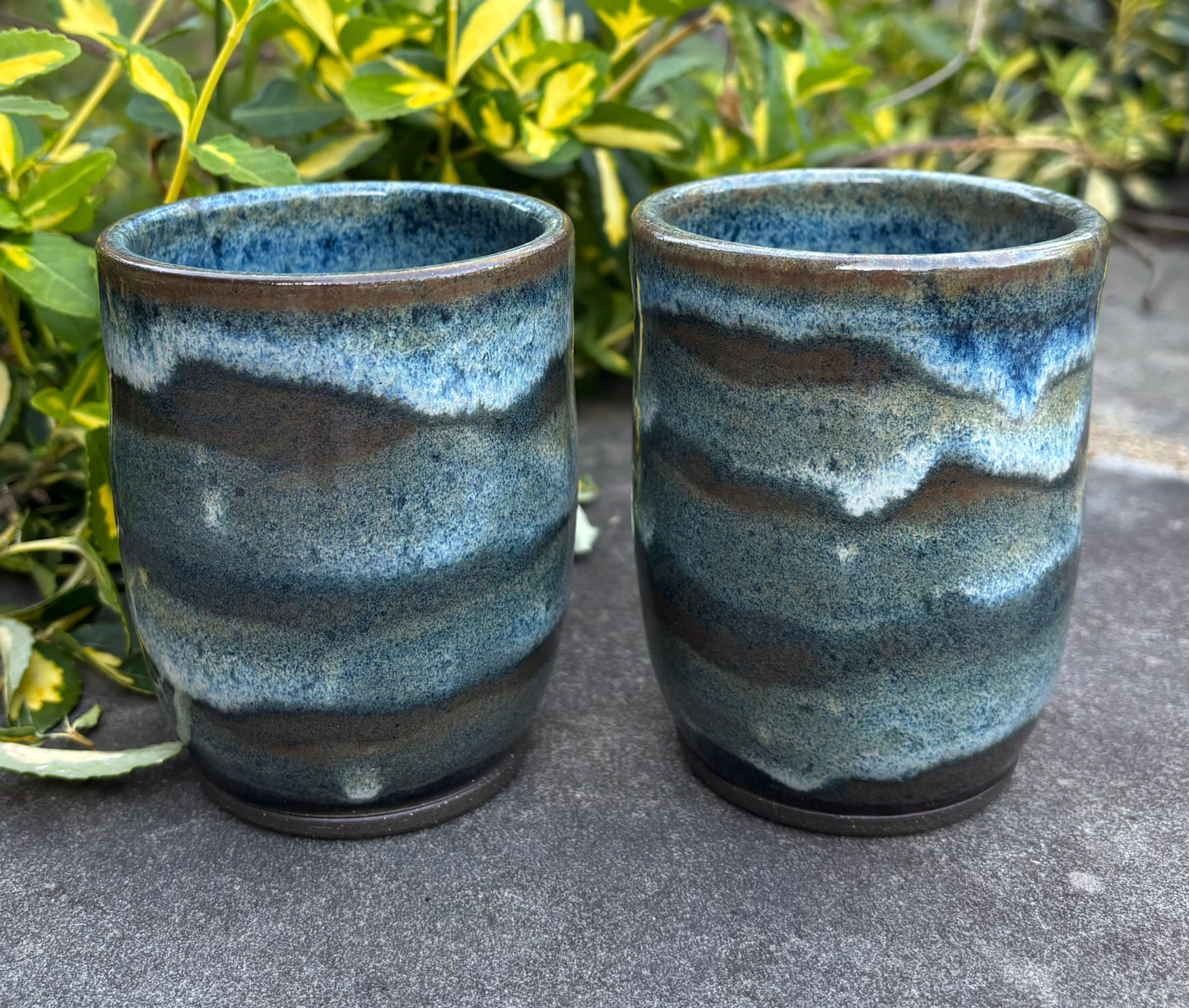 Handleless Striped Blue Cup 11oz