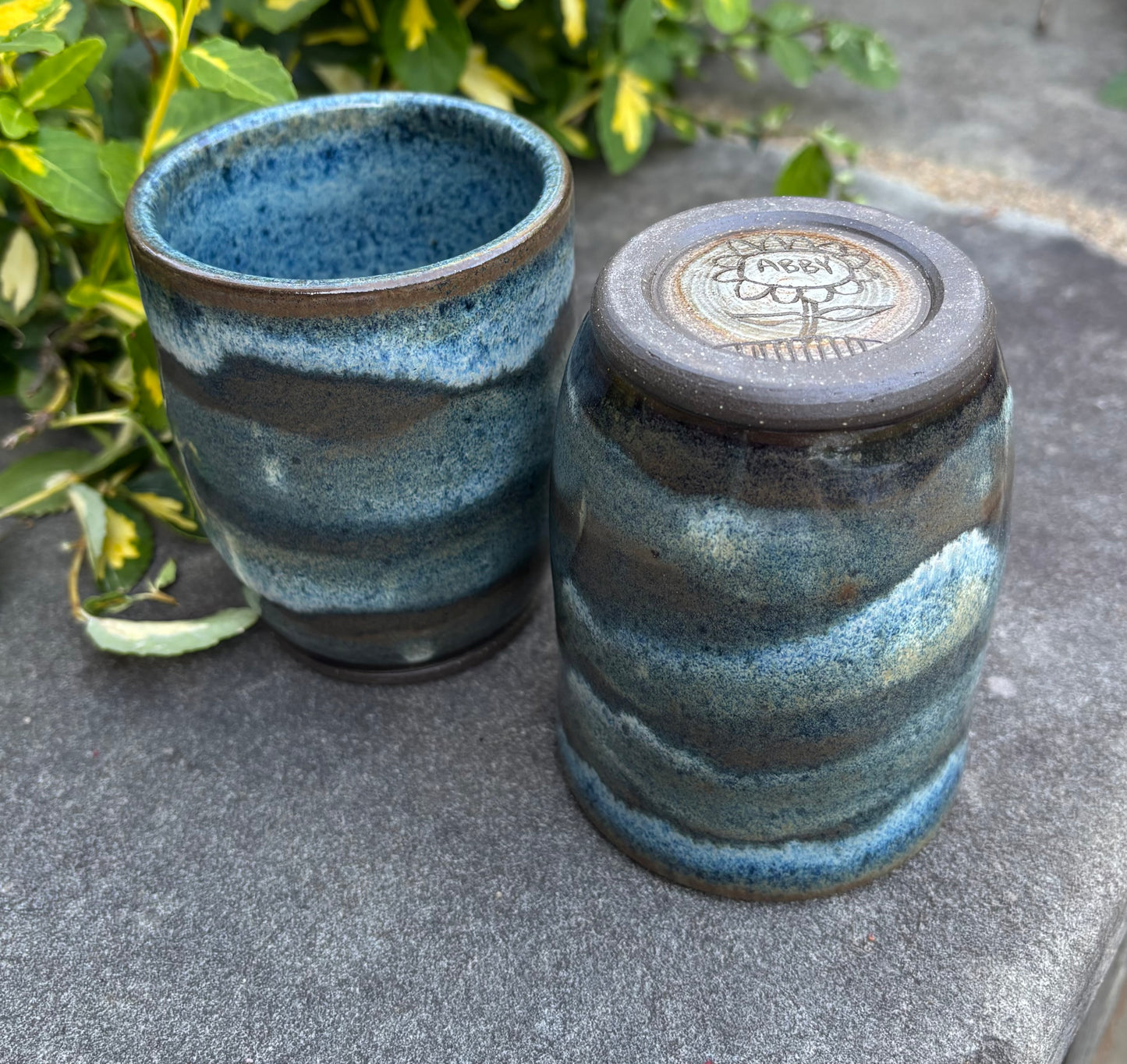 Handleless Striped Blue Cup 11oz