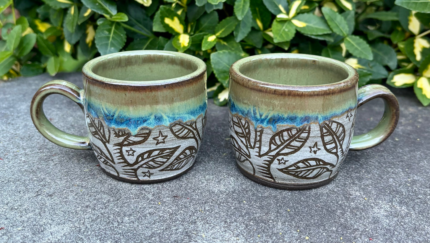 Small Green Carved Tree Mug 4oz