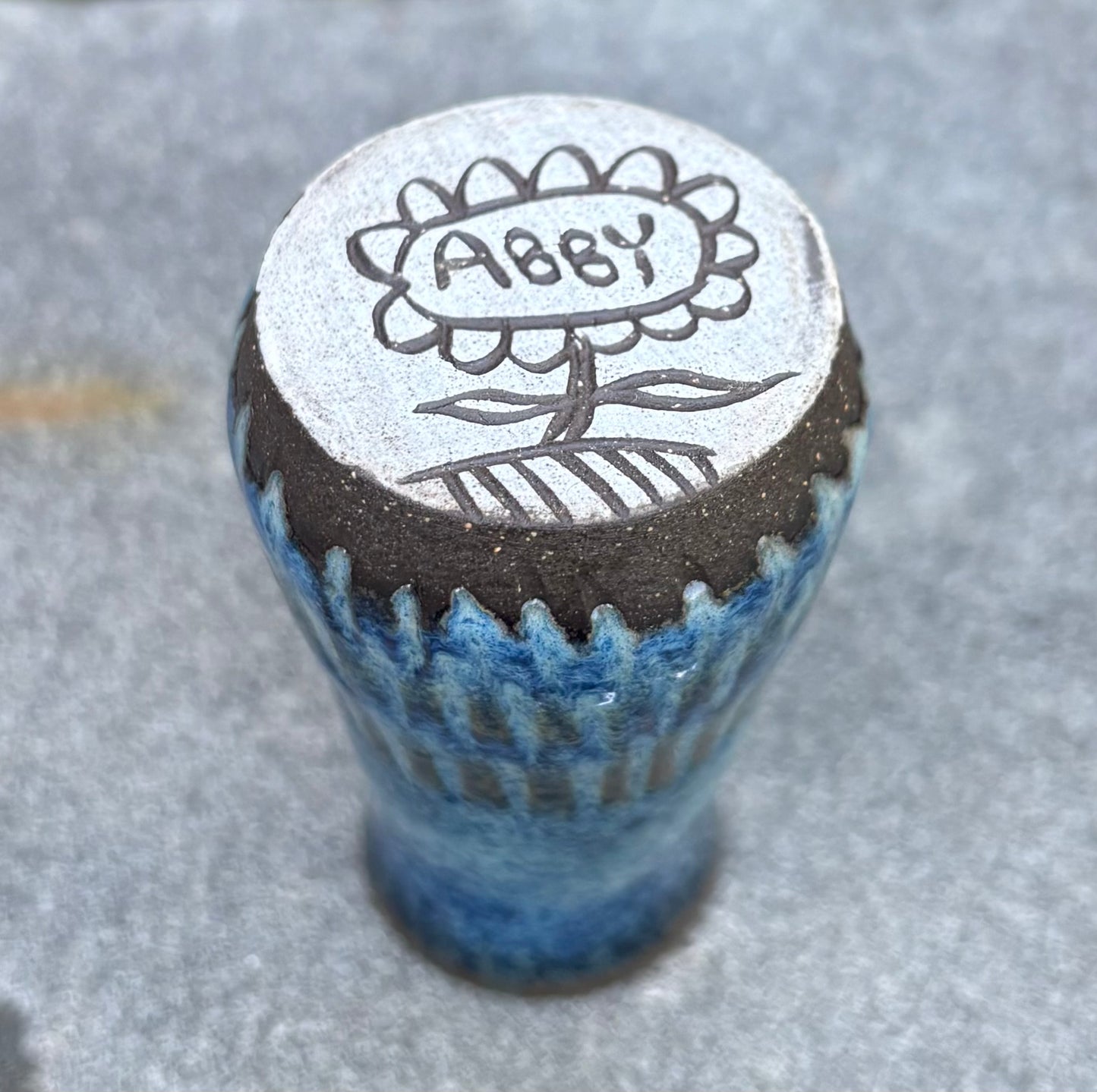 Tiny Carved Blue Vase