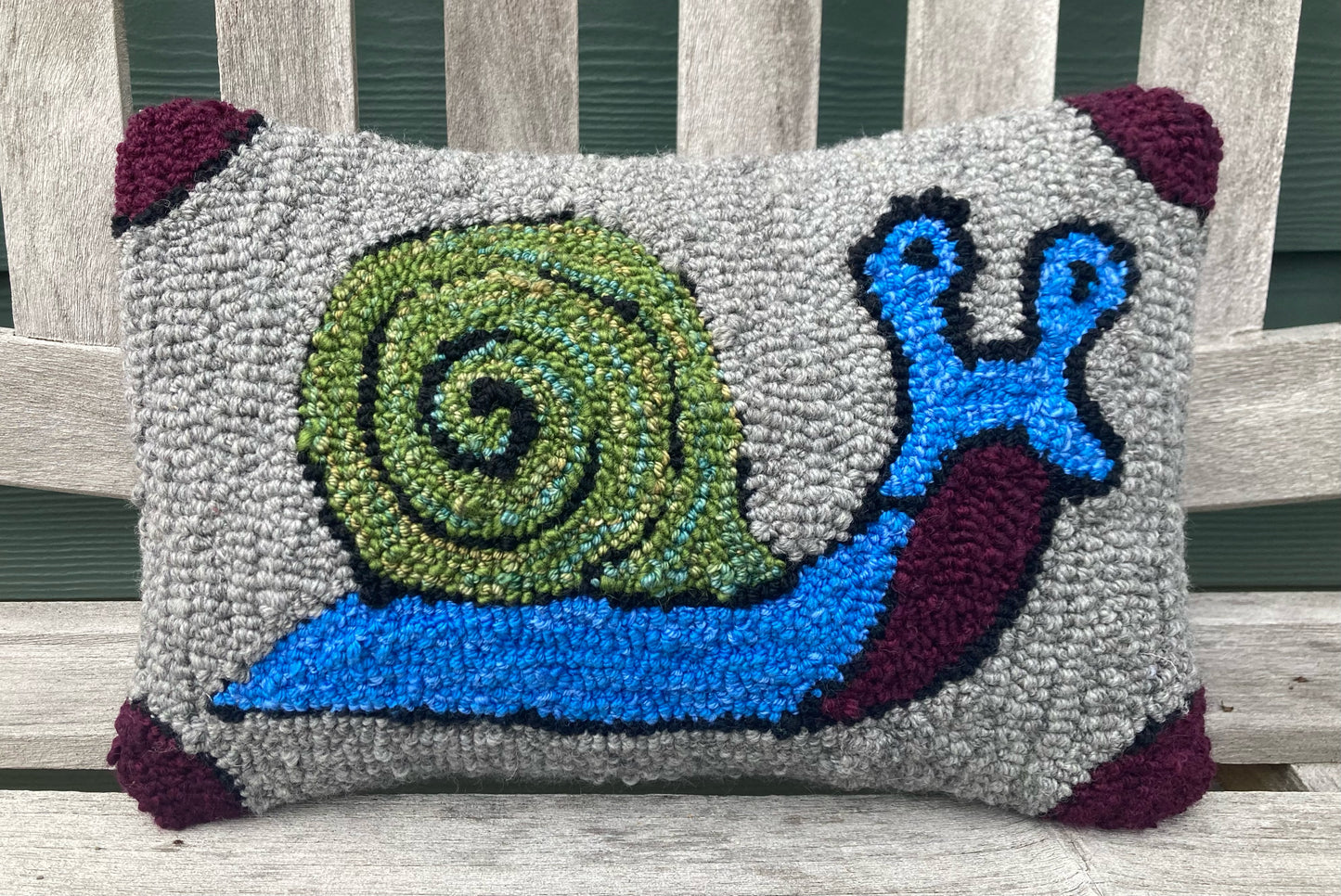 Tufted Blue and Green Snail Pillow