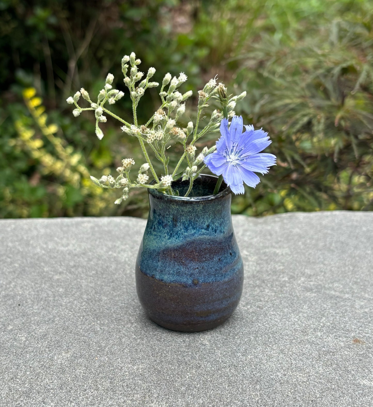 Tiny Blue and Brown Bud Vase