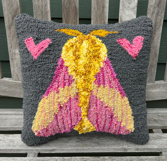 Tufted Rosy Maple Moth with Hearts Pillow