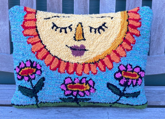 Tufted Sun with Flowers Pillow