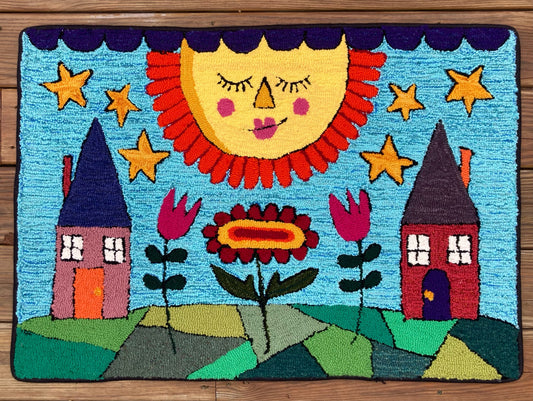 Tufted Happy Sun and Houses Rug