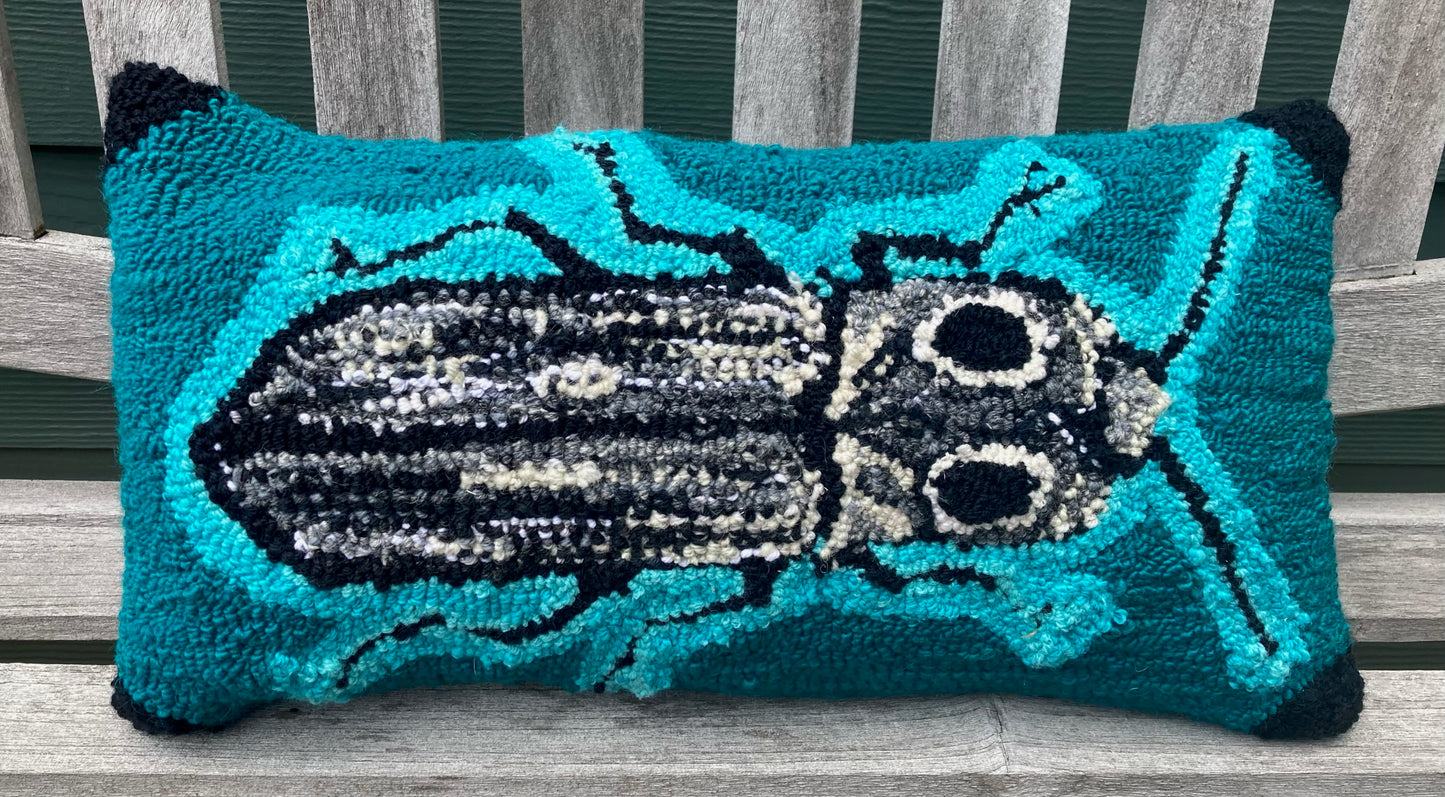 Tufted Teal Click Beetle Pillow