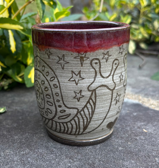 Handleless Red Carved Snail Cup 12oz