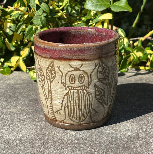 Red Handleless Carved Click Beetle Cup 9oz
