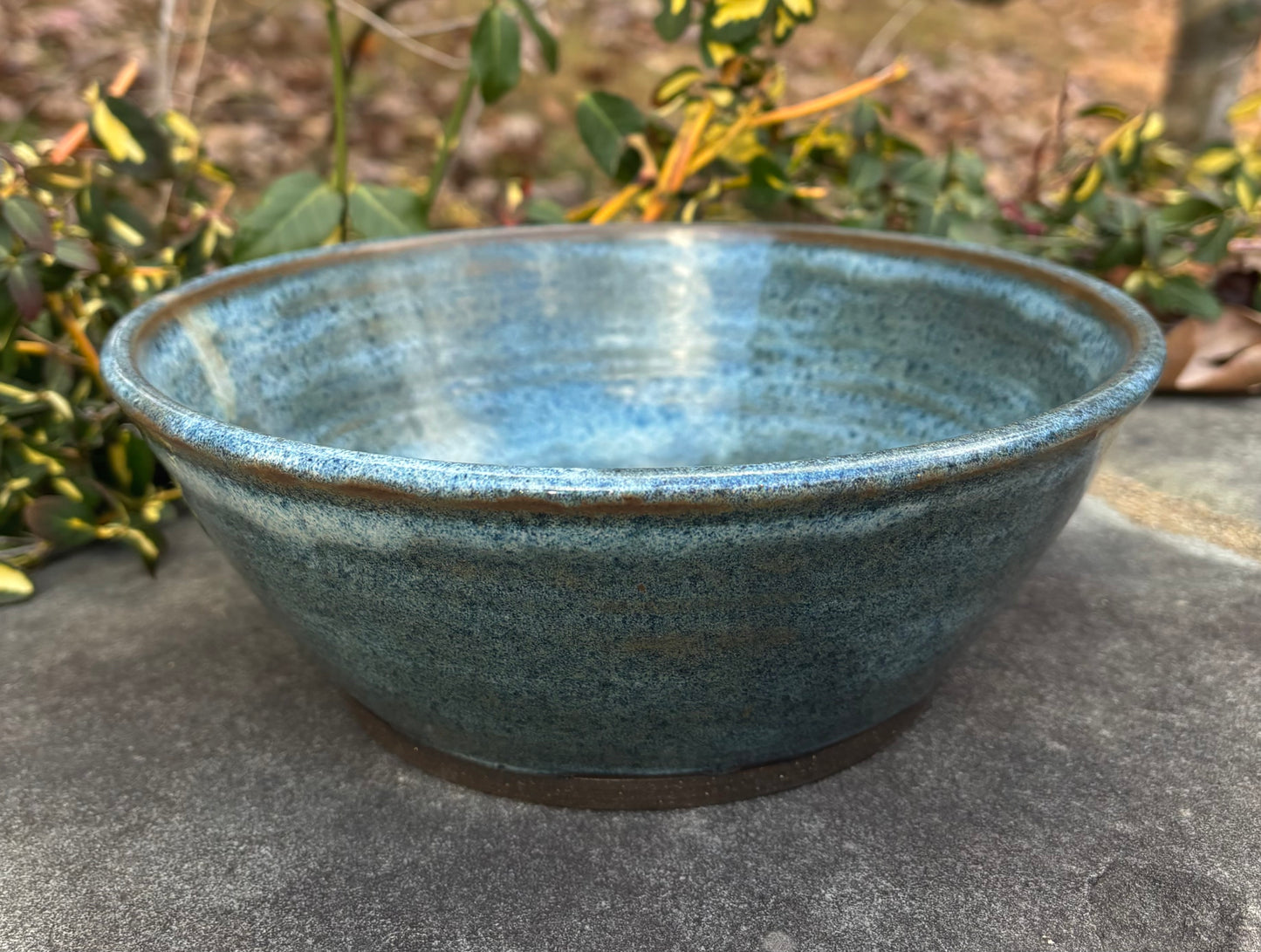 Large Light Blue and Brown Bowl