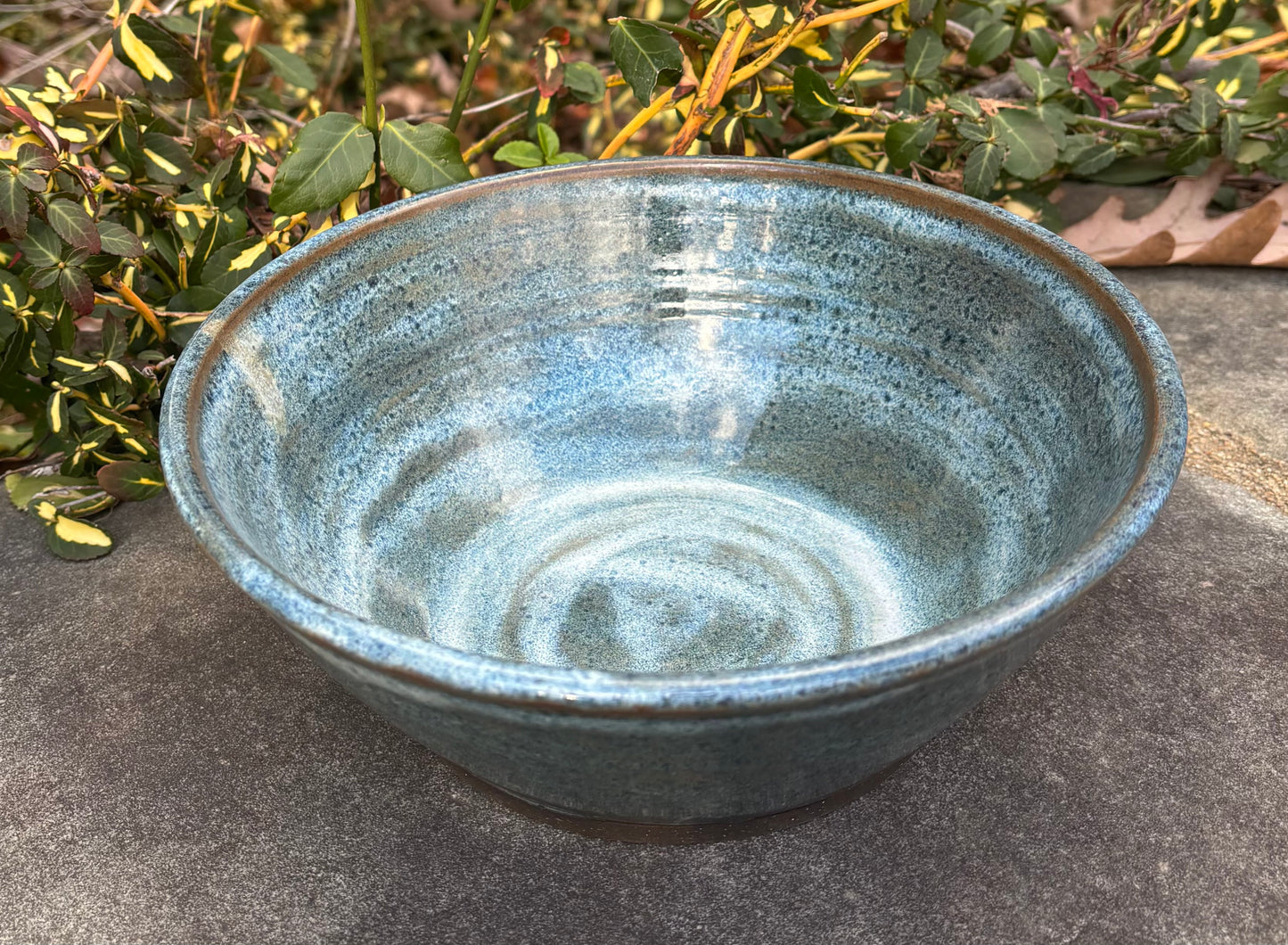 Large Light Blue and Brown Bowl
