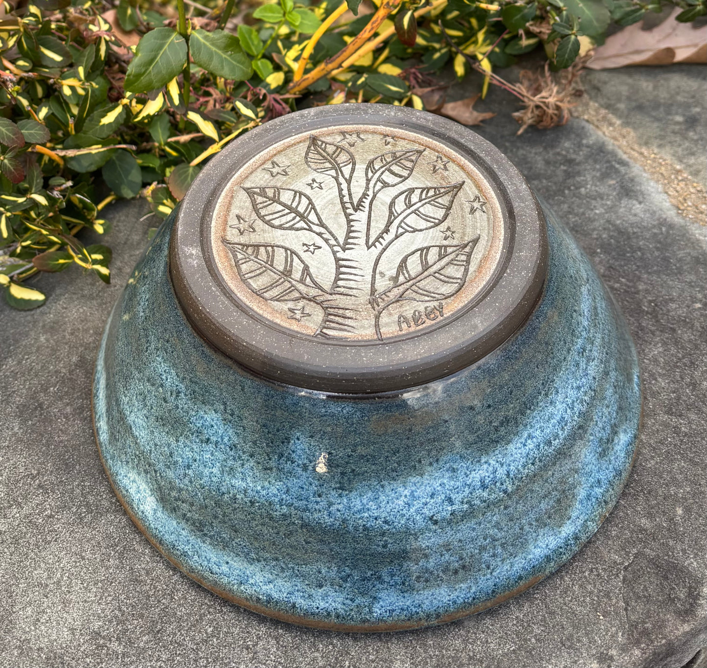 Large Light Blue and Brown Bowl
