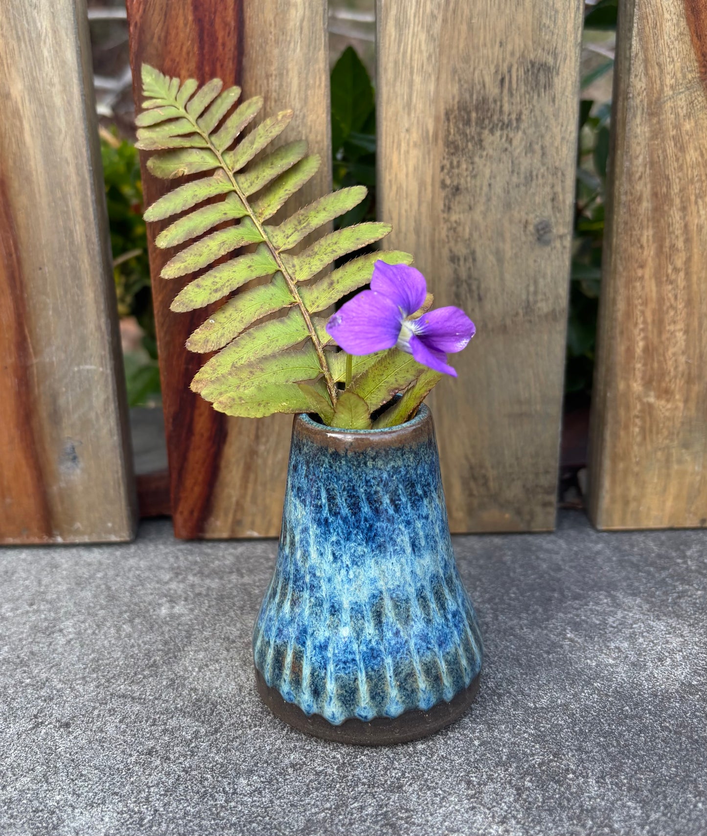 Tiny Carved Blue Bud Vase