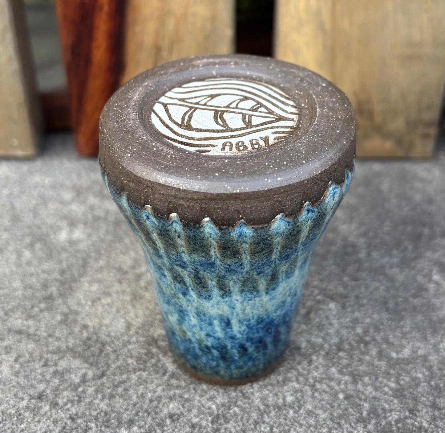 Tiny Carved Blue Bud Vase