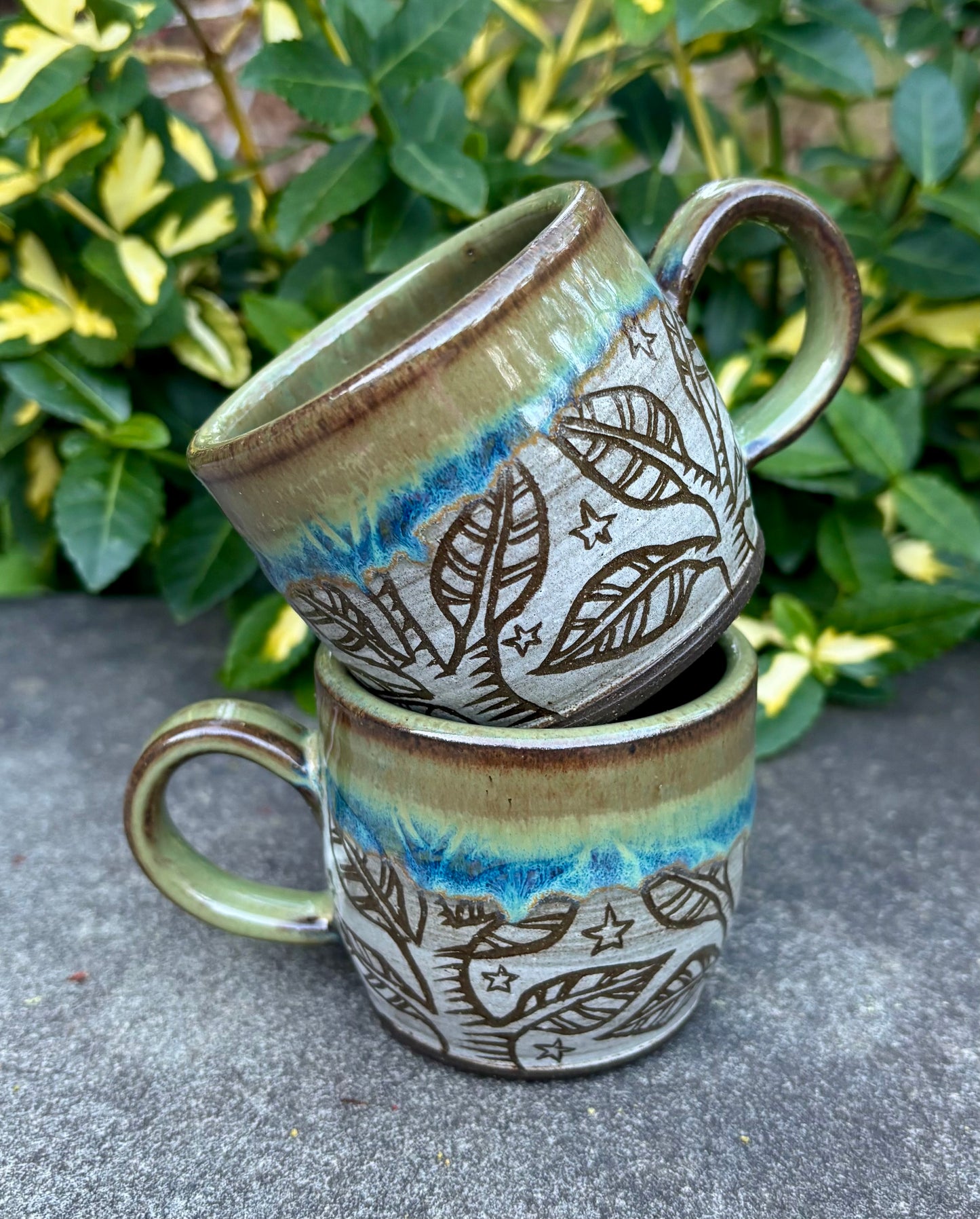 Small Green Carved Tree Mug 4oz