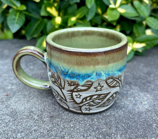 Small Green Carved Tree Mug 4oz