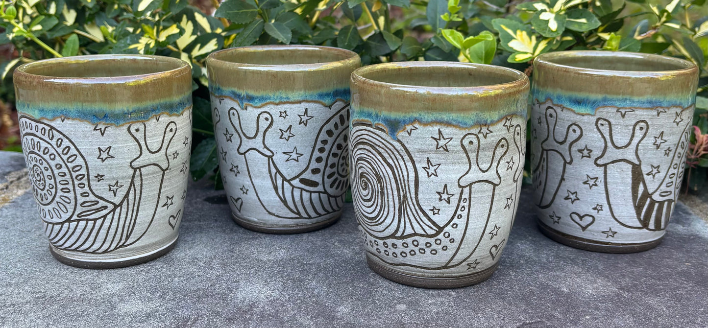 Green Carved Handleless Snail Love Mug 12oz