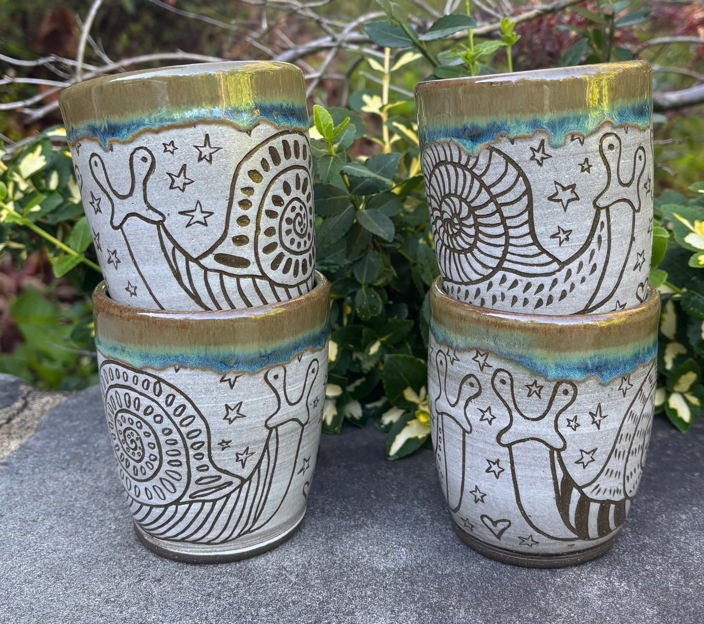 Green Carved Handleless Snail Love Mug 12oz