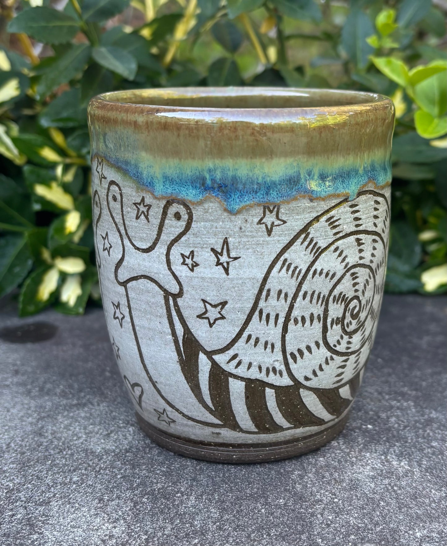 Green Carved Handleless Snail Love Mug 12oz