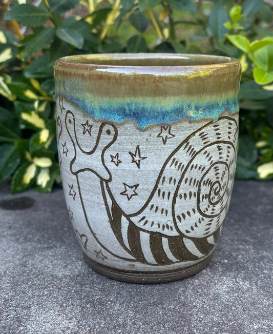 Green Carved Handleless Snail Love Mug 12oz