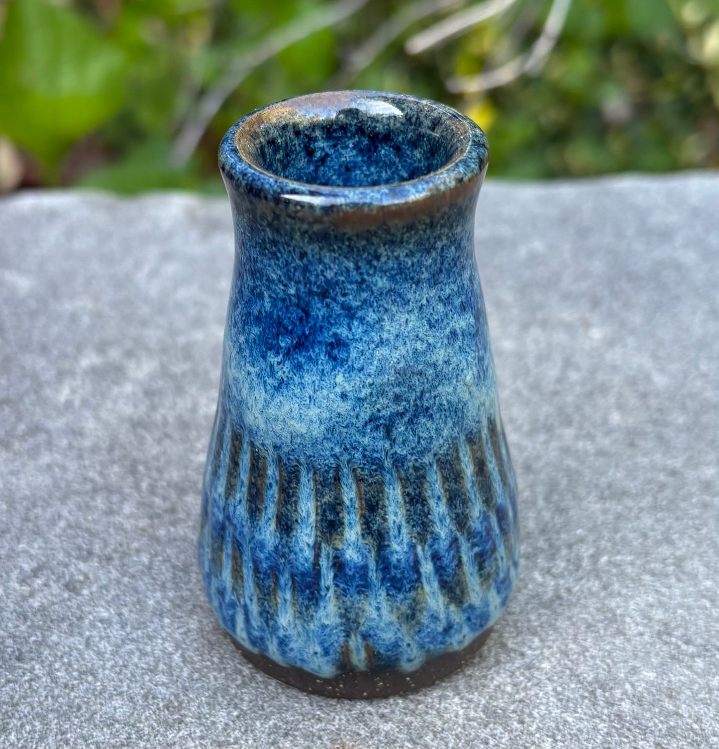 Tiny Carved Blue Vase