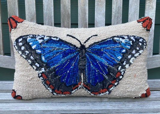 Tufted Blue Morpho Butterfly Pillow