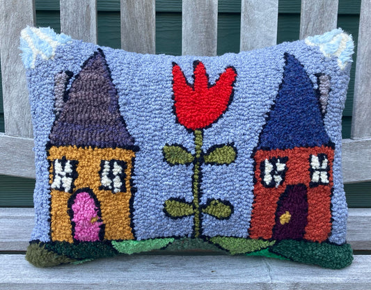 Tufted Tulip with Two Houses Pillow