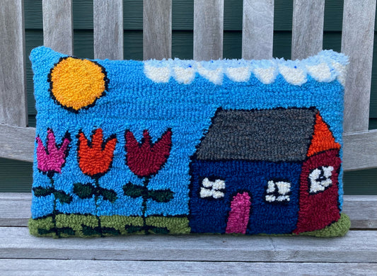 Tufted House with Three Flowers Pillow