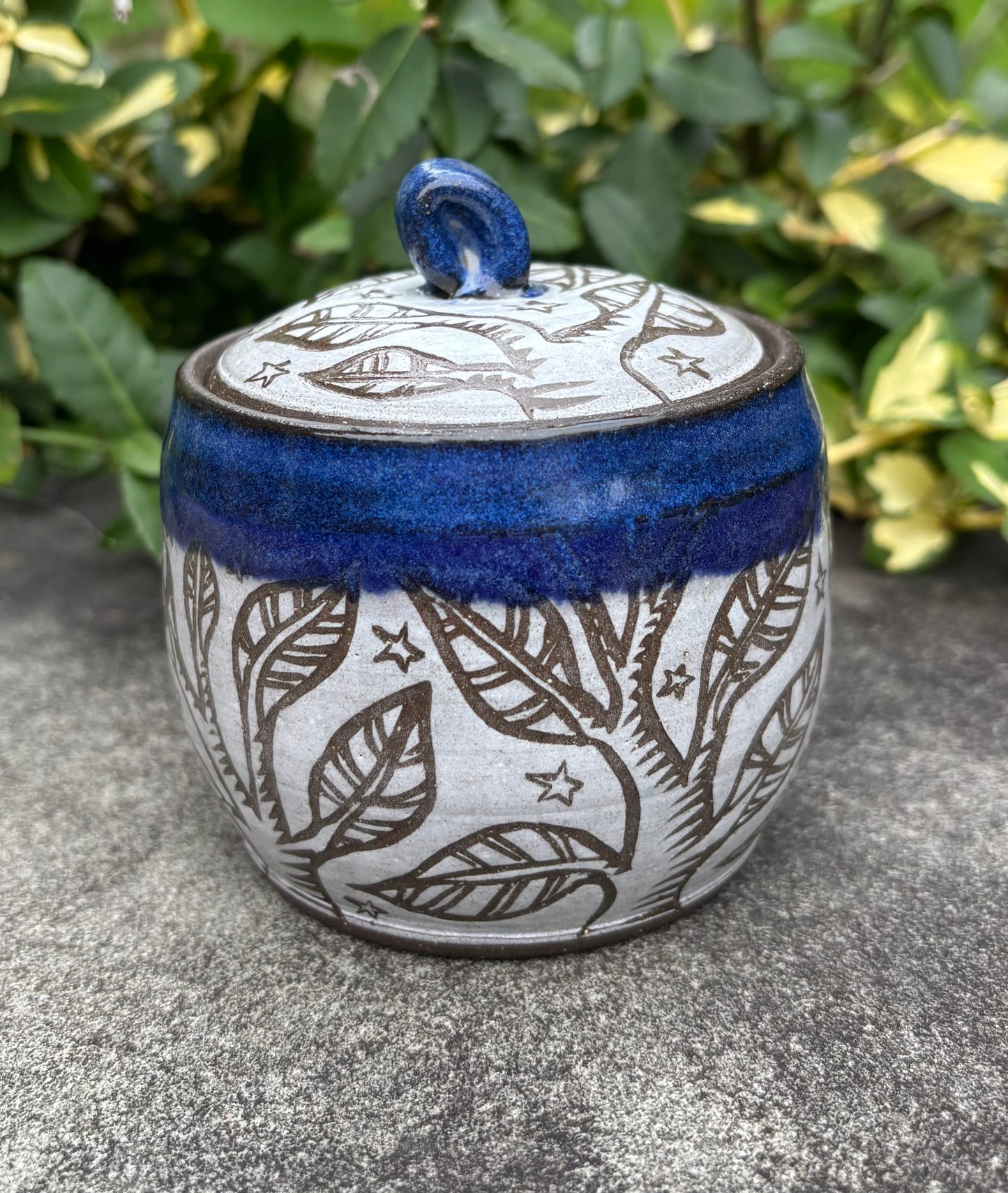 Carved Blue Tree Jar