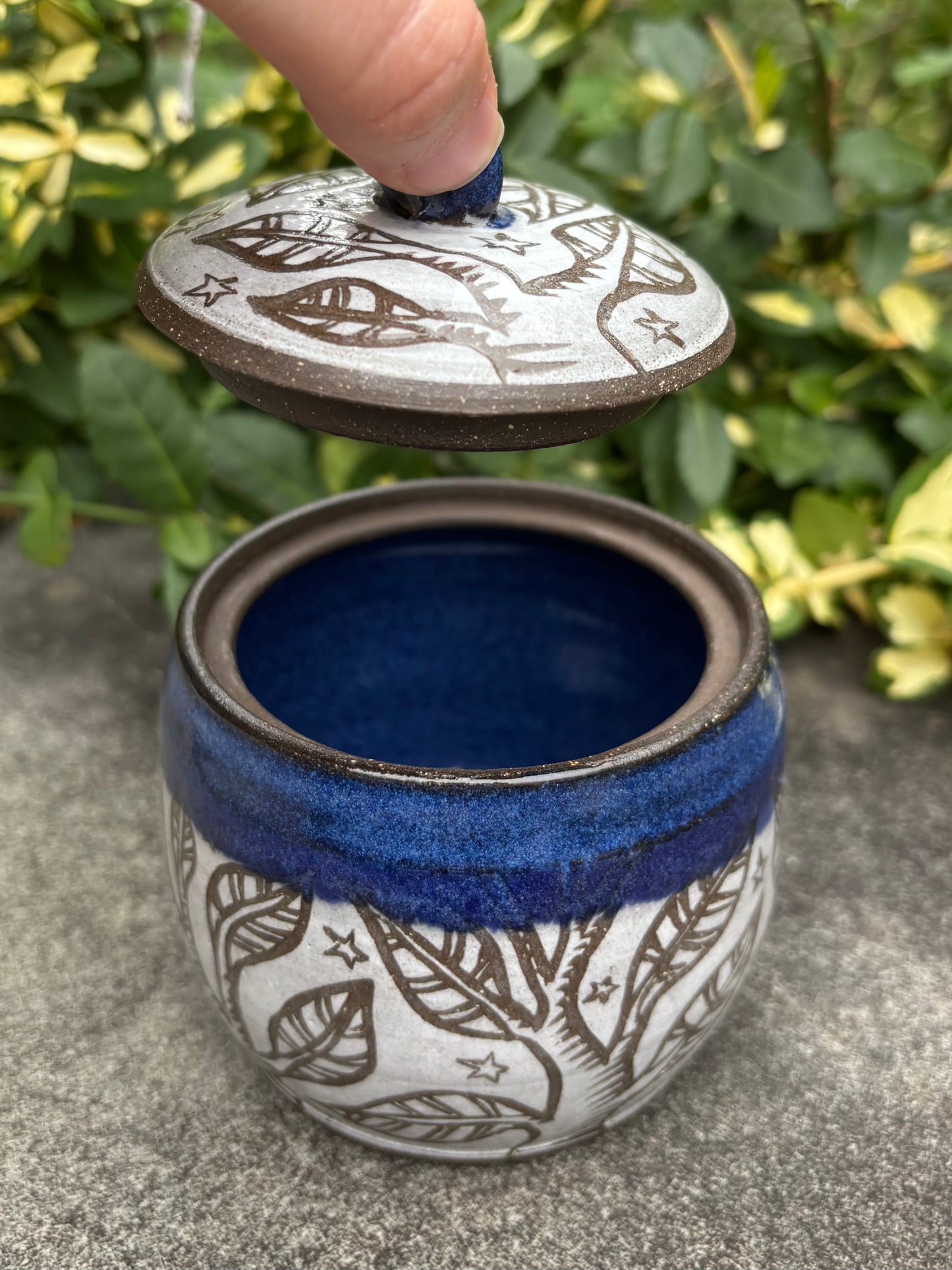 Carved Blue Tree Jar