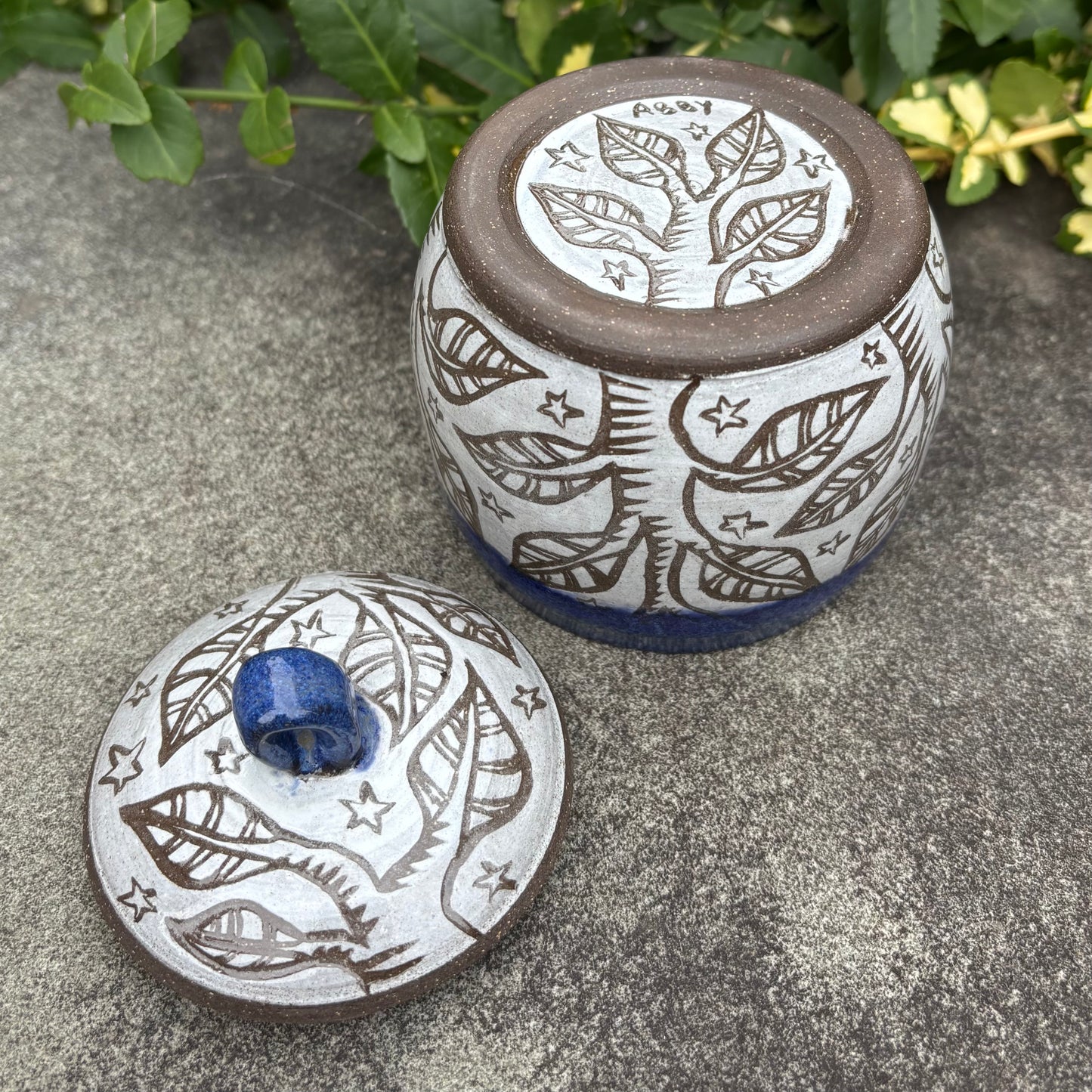 Carved Blue Tree Jar